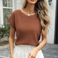 thumbnail image 2 of Gtoiithly Womens Summer Short Sleeve Tops Crew Neck Pullover Sweaters Cap Sleeve Loose Dressy Casual Blouse Basic Clothes Brown L, 2 of 8