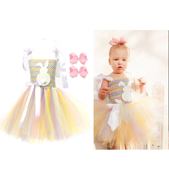 Kid Easter Outfits Sleeveless Tutu Tulle Dresses and Headband Set Dress up Party Outfit Cute Outfits for Girls 4-5 Years