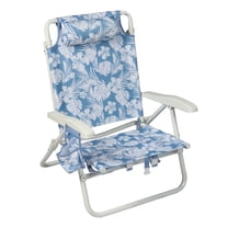 Mainstays Oversized Reclining Beach Chair with Backpack Straps, Blue Palm Print