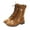 Khaki, variant on Ankle Boots for Women Chunky Low Heel Embroidered Floral Print Lace Up Mid Calf Booties