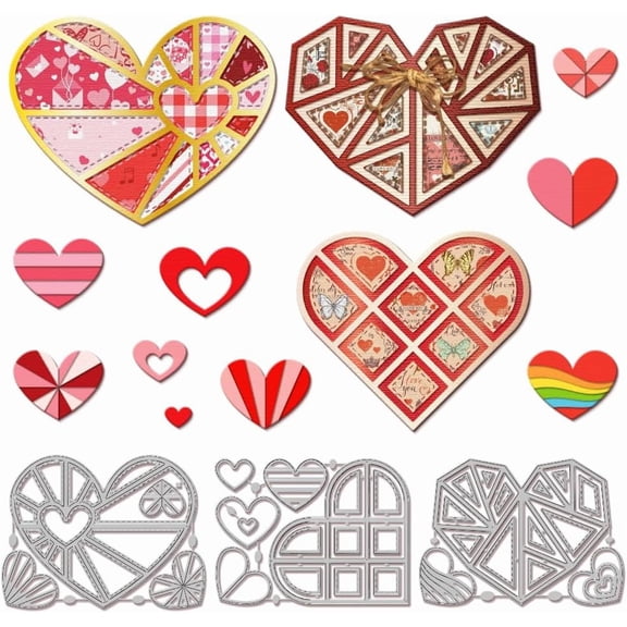 Valentine's Day Heart Collage Cutting Dies for DIY Scrapbooking Metal Heart Frame Cut Dies Die Cuts for Card Making Embossing Photo Album Craft Decor for DIY