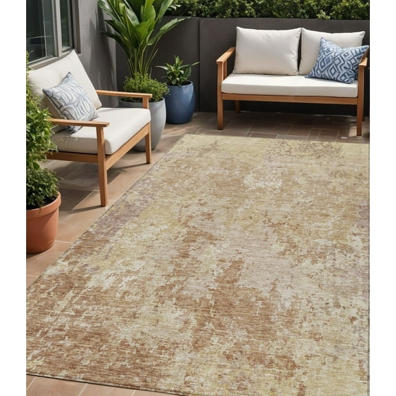 5' X 8' Copper And Beige Abstract Washable Indoor Outdoor Area Rug