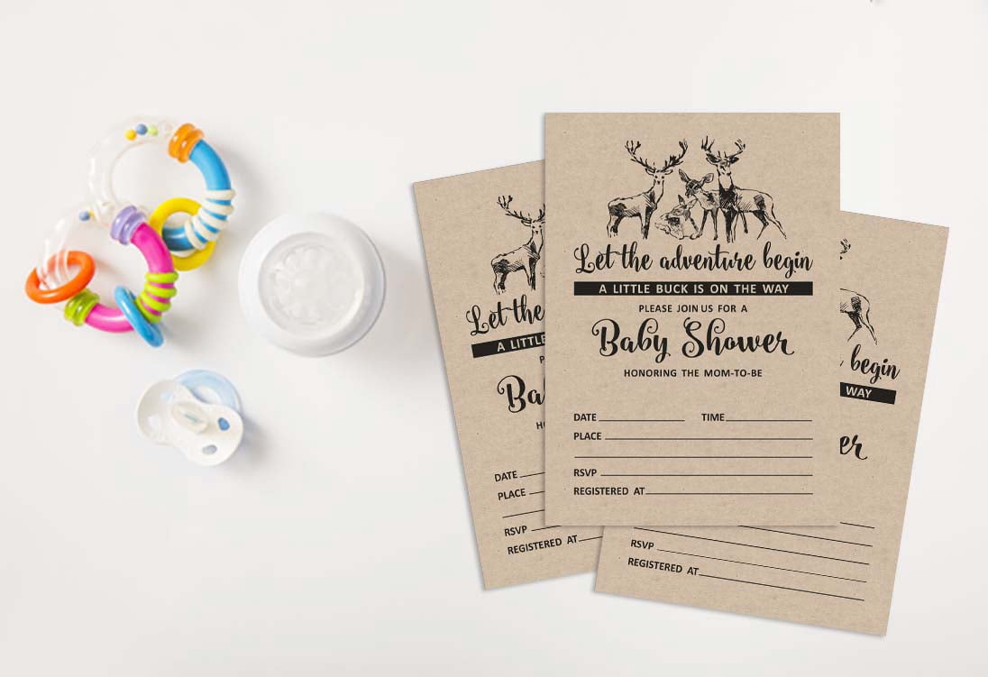 Inkdotpot 30Deer Jungle Animals Baby Shower Rustic Invitation Cards Fill In Blank Invites