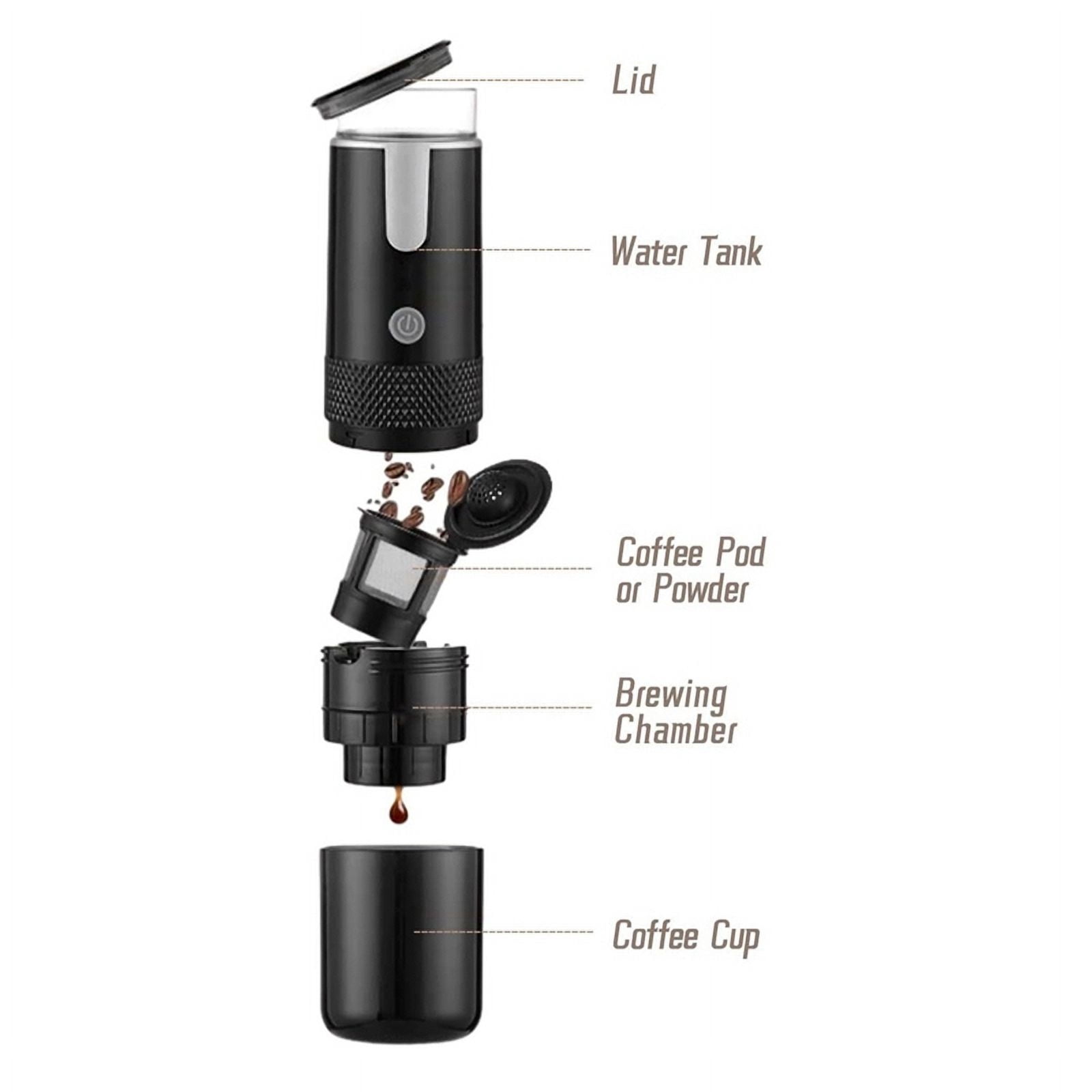 Portable Espresso Maker, Electric Travel Coffee Machine for Office Camping Fit Powder & Capsule