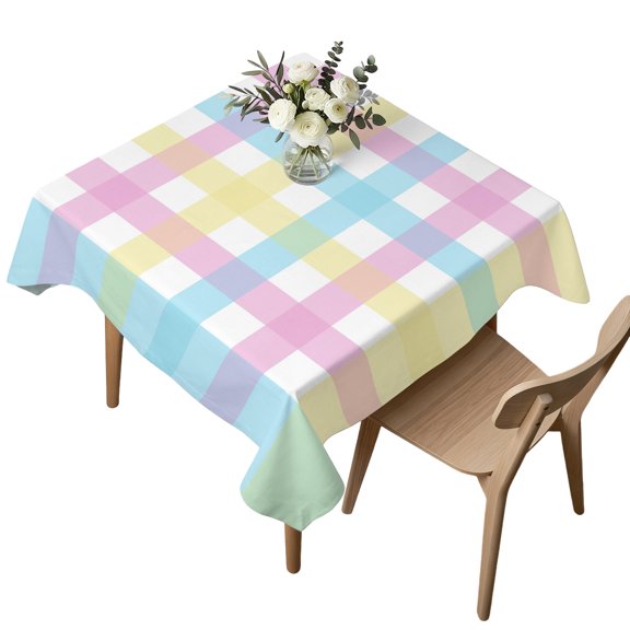 Square Tablecloth, Spring Easter Colorful Lattice Waterproof Table Cloth 60x60 in Minimalist Buffalo Checker Washable Spillproof Table Cover for Kitchen Dining Party Decor Outdoor Camping