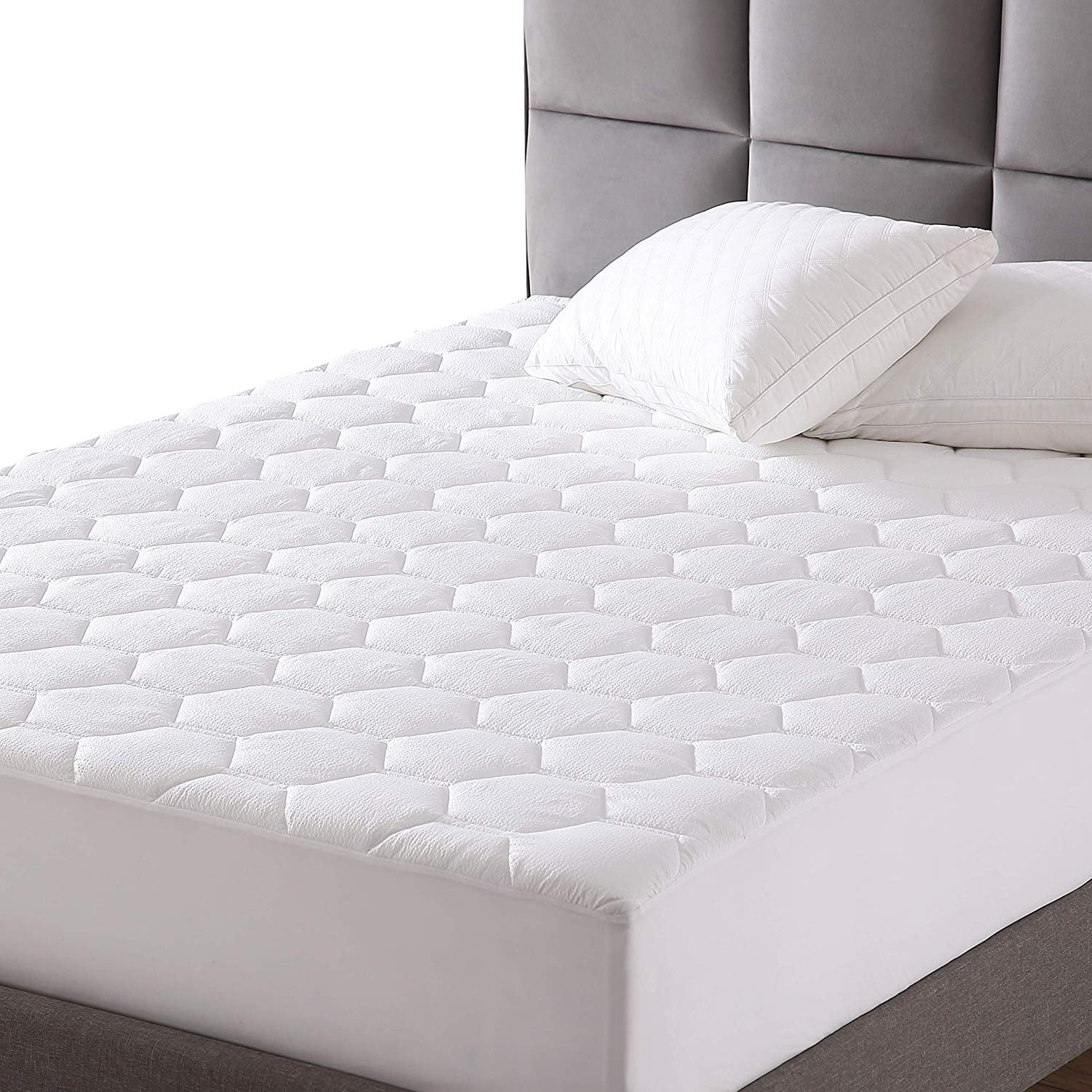 The Grand Fitted Quilted Mattress Pad Cover Hypoallergenic Stretches to 18" ... 
