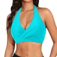 thumbnail image 2 of ZHOGXU Women Bikini Top Solid Color Push Up Bathing Suit Top V Neck Full Coverage Swimsuit Top For Outdoor Water Sports And Beach,Mint Green,S, 2 of 5