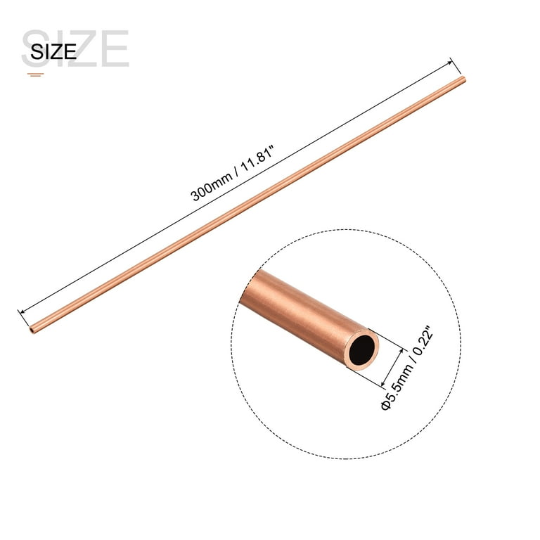 uxcell Copper Round Tube, 10mm OD 1mm Wall Thickness 300mm Long Straight  Pipe Tubing 2 Pcs