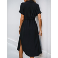 thumbnail image 7 of Women'S Solid Color Dress Summer Casual Short Sleeve Button V Neck Dresses Long Beach Shirt Dress with Pockets Black S, 7 of 7