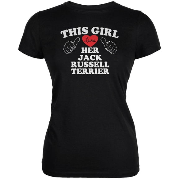 Valentines This Girl Loves Her Jack Russell Black Juniors Soft T-Shirt - Medium