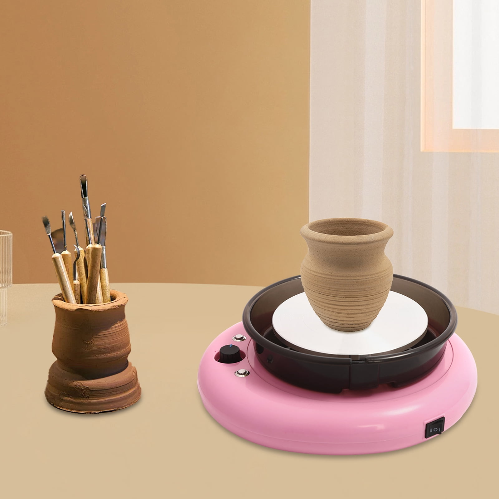 Fichiouy 60W Pottery Wheel Ceramic Wheel Forming Machine Adjustable Speed Clay Tools for DIY