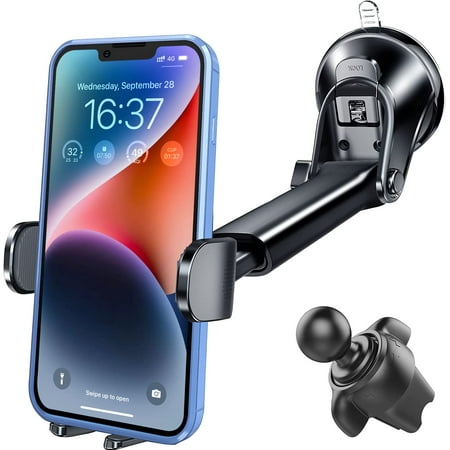 APPS2Car Upgraded Car Phone Holder Mount 3 in 1 Long Arm Suction Cup Phone Holder for Car Dashboard Windshield Air Vent Universal Hands Free Clip Cell Phone Holder Compatible with All Cell