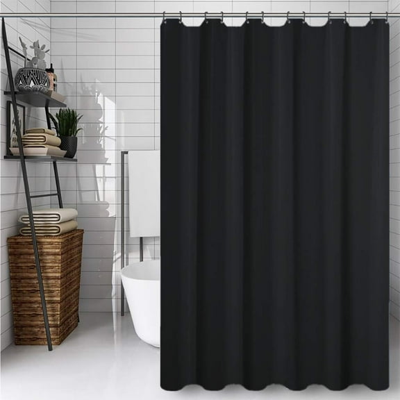 Black (72x78 Inches) Fabric Shower Curtain Liners Hotel Quality Machine Washable Bath Bathroom w/12pcs Hooks