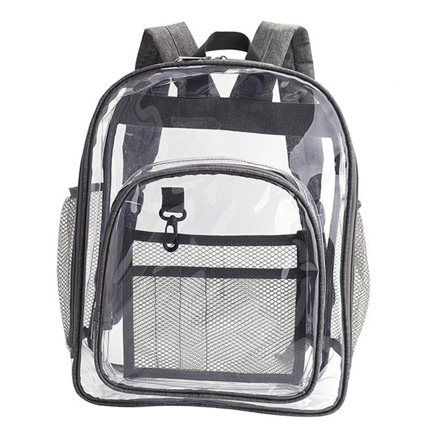 Mochila transparente Salvador Durable con correa reforzada Resistente al agua Accesorio frontal Bolso multifunción de bolsillo para mujeres Gris oscuro