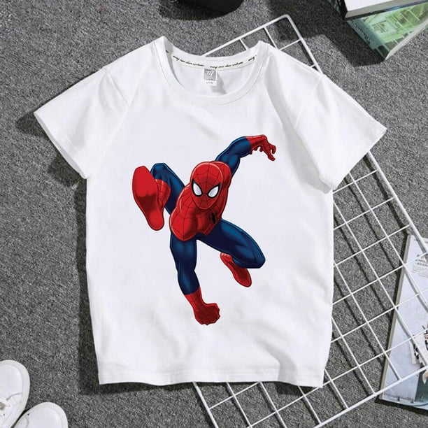 Cute Cartoon Spiderman Familia Ropa a juego Papá Mamá Niños Niñas Trajes a juego Niños Adultos Ropa de verano Negro T-shirtKid (100) Gao Jinjia LED