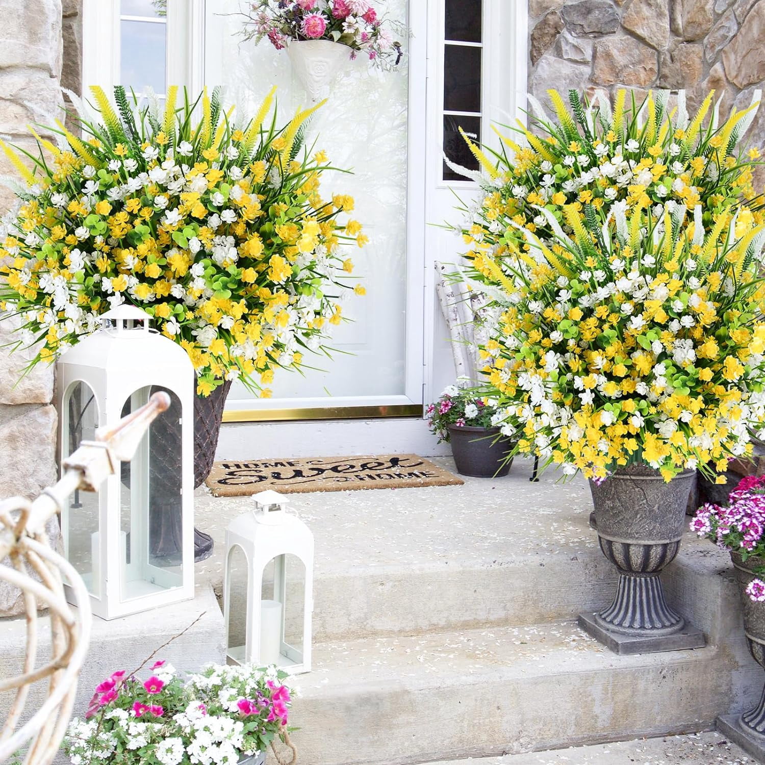 Artificial Plants Outdoor, 20PCS Artificial Flowers, UV Resistant Fake Flowers, Faux Flowers for Outdoor Planters for Front Porch Pot Decor