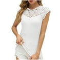 thumbnail image 2 of Tank Tops for Women Plus Size Lace Cap Sleeve Casual Patchwork Solid Color Top White XXL, 2 of 6
