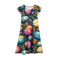 thumbnail image 4 of Girls Easter Clothes Ruffle Tiered Dress Fly Sleeve Crew Neck Cute Bunny Eggs Print Spring Holiday Short Dress (4-5 Years, Navy), 4 of 6
