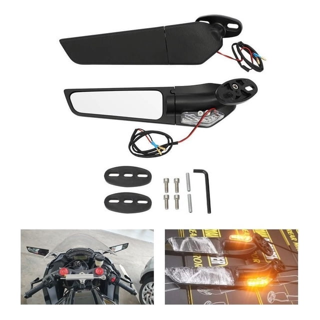 suitable for 2x Motorcycle Rear Spoiler Rearview Mirror with Light