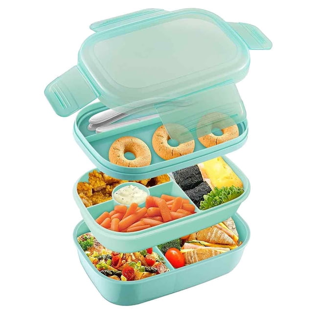 Bento Box para adultos, lonchera con utensilios, apilable, a prueba de fugas, lonchera Bento Box para salir a cenar, trabajar, hacer picnic, 21,5*14,5*10 cm