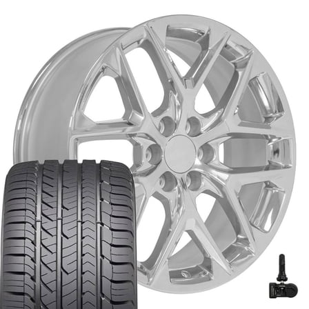 OE Wheels CV62 22 Inch Rims and Tires Fit Silverado 1500 Style 6x139.7 22x9 Chrome - Hollander 14078 - Eagle Sport 285/45-22 (Set of 4)