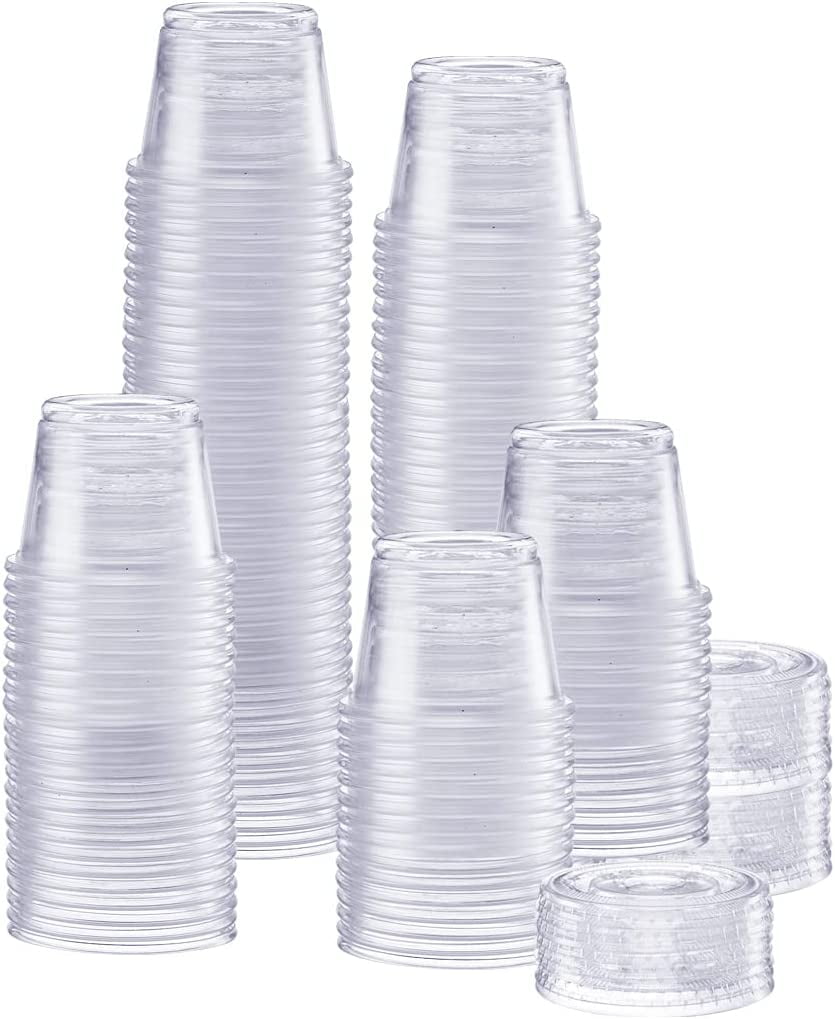 Comfy Package Small Plastic Cups with Lids 1 Oz Mini Cups for Jello