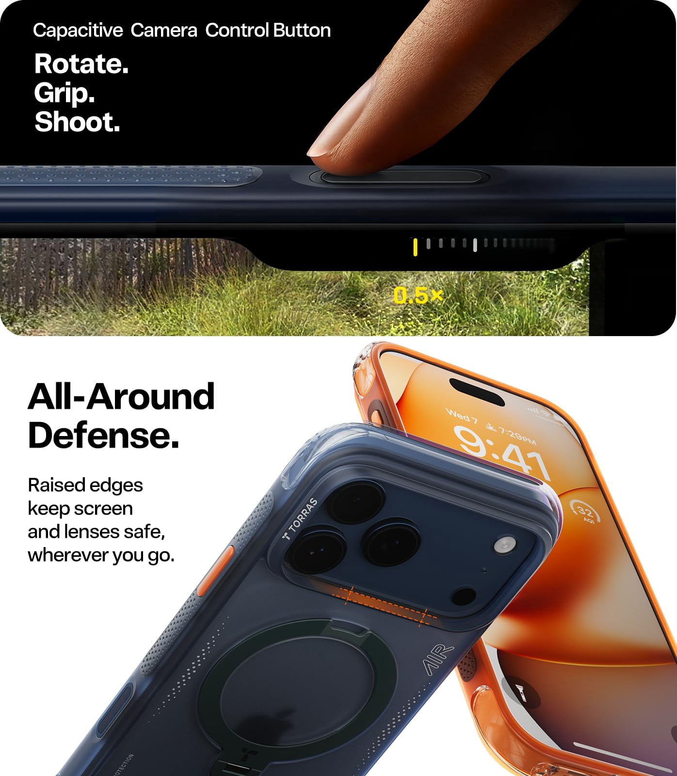 TORRAS Flagship Q3 Air for iPhone 17 Pro Max Case,Visible Airbag Drop Protection,Hardcore Air Cushion Tech ,Mil-Grade Protection,Fit for MagSafe,360 Rotating Stand Case ,6.9",Midnight Blue