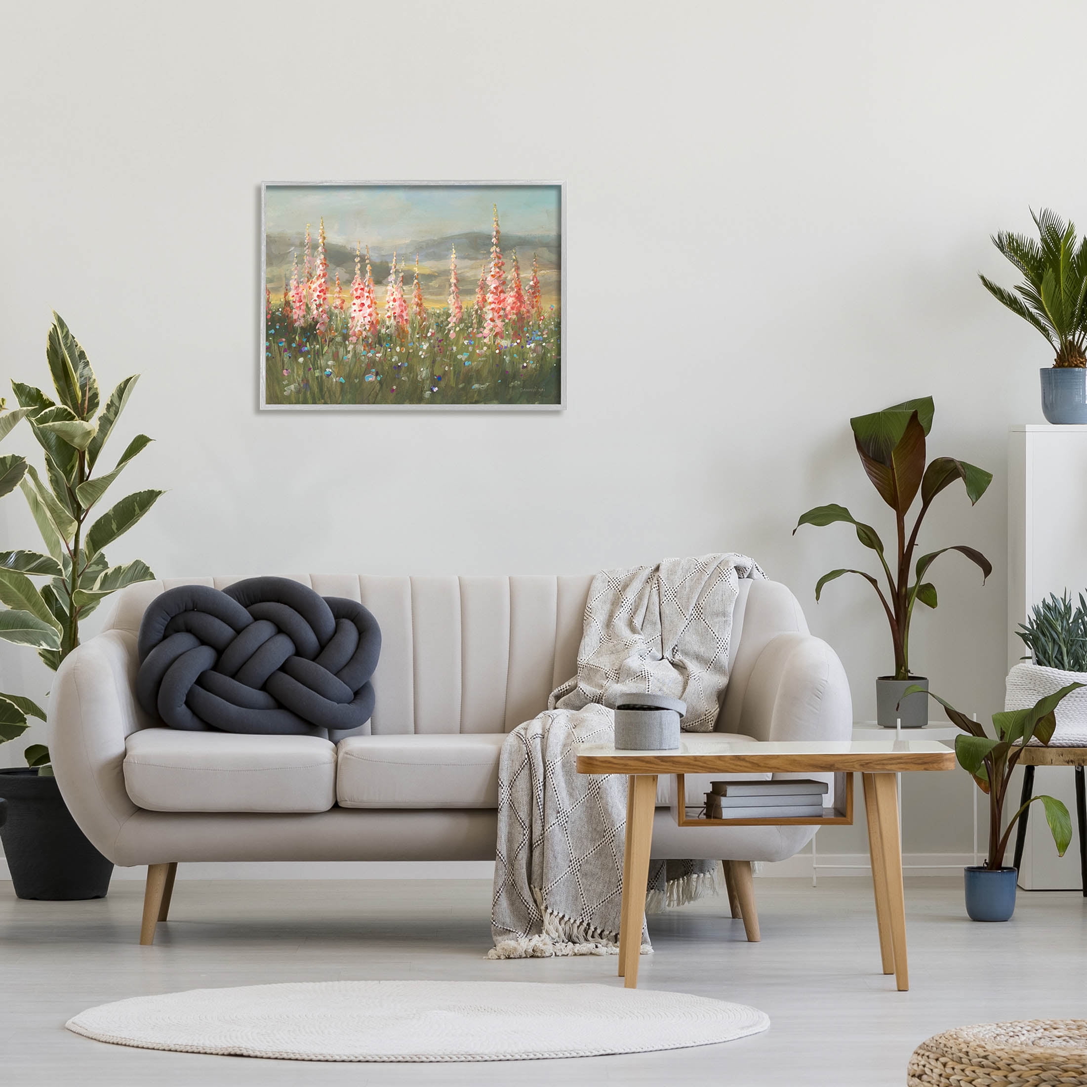 Stupell Industries Flower Blossoms Vast Rural Meadow Painting Gray Framed Art Print Wall Art, Design by Danhui Nai