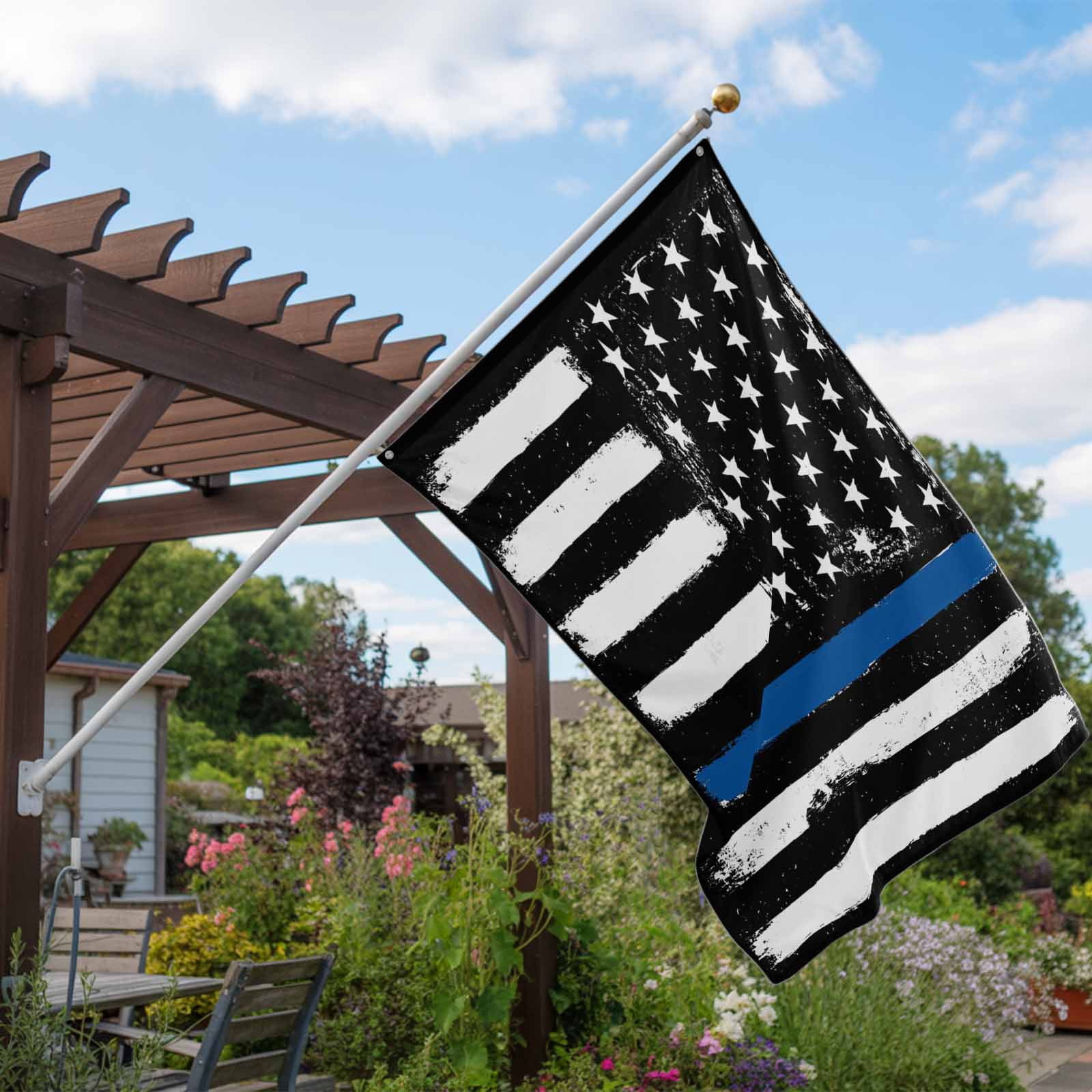 4th of July Flags for Outside 3x5 ft American USA Flag Sloth Outdoor Flags Double Sided Grommets House Banner Black White And Blue Line Patio Yard Flag for Outdoor Party Porch Independence Day Decor