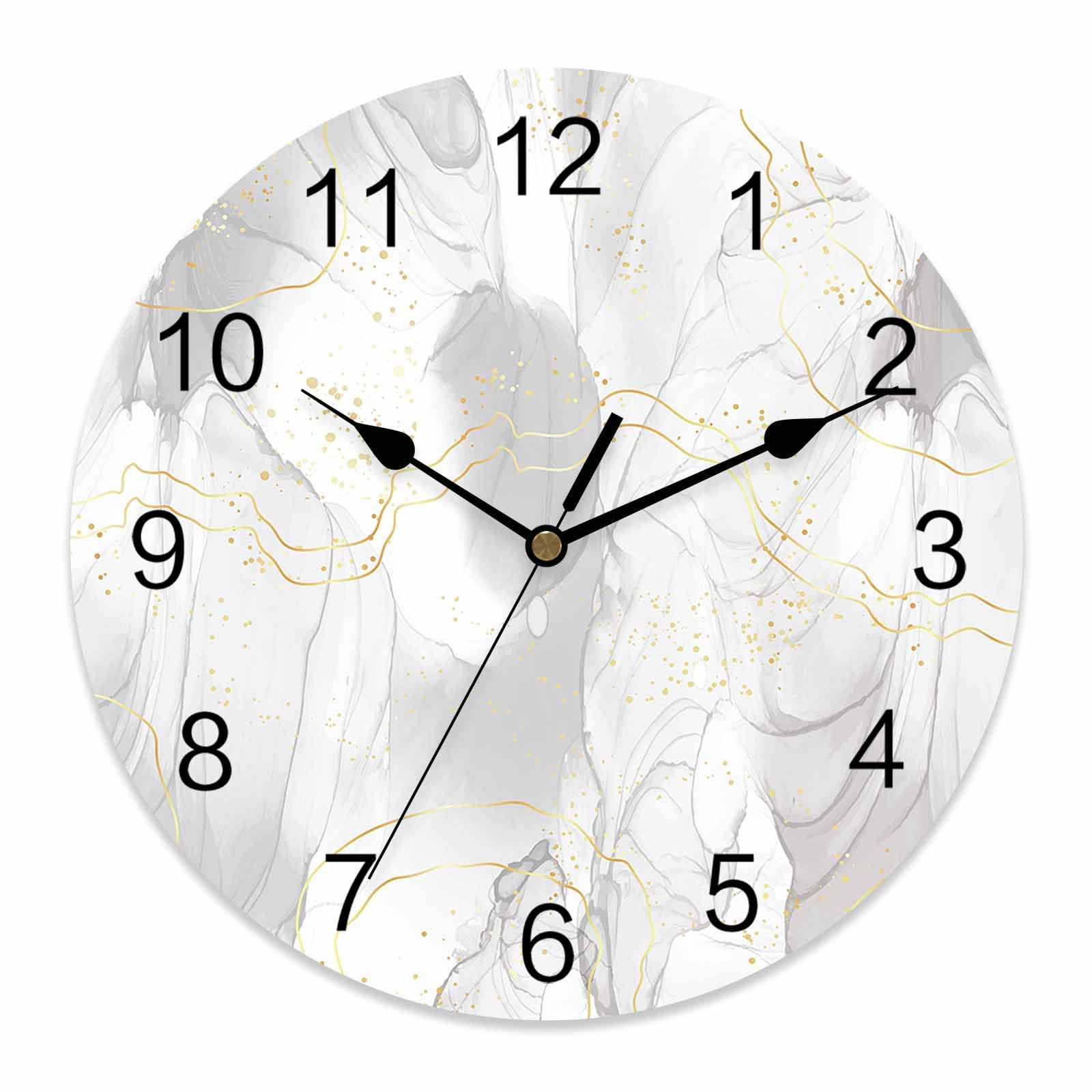 14 Inch Gray Gradient Marble Wall Clock, Golden Lines Modern Abstract Battery Operated Silent Non Ticking Clocks, Easy to Read Round Wall Clock for Kitchen/Living Room/Bedroom/Bathroom