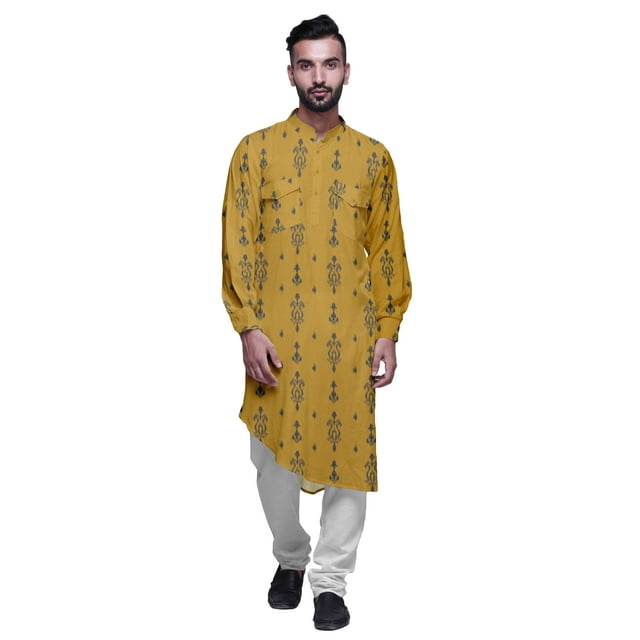 Atasi Kurta Traditionnel en Rayonne Imprimée à Col Mandarin pour Hommes Chemise Décontractée