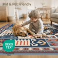 thumbnail image 4 of ODIKA 3'x5' Beige Blue Orange Geometric Mosaic Pattern Washable Throw Rug Intricate Abstract Design with Bold Shapes for Entryway, Kitchen, Mudroom, Stain Resistant, Low Profile, Non-Slip, 4 of 7