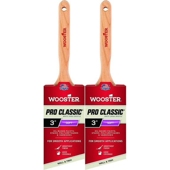 Wooster Genuine 3" Pro Classic White China Bristle Angle Sash Paintbrush 2-Pack # Z1222-3-2PK