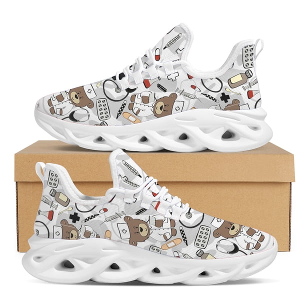 Zapatos vulcanizados con estampado de médico de hospital, zapatos de enfermería con estampado de oso y bocetos de moda, cómodos y transpirables para correr