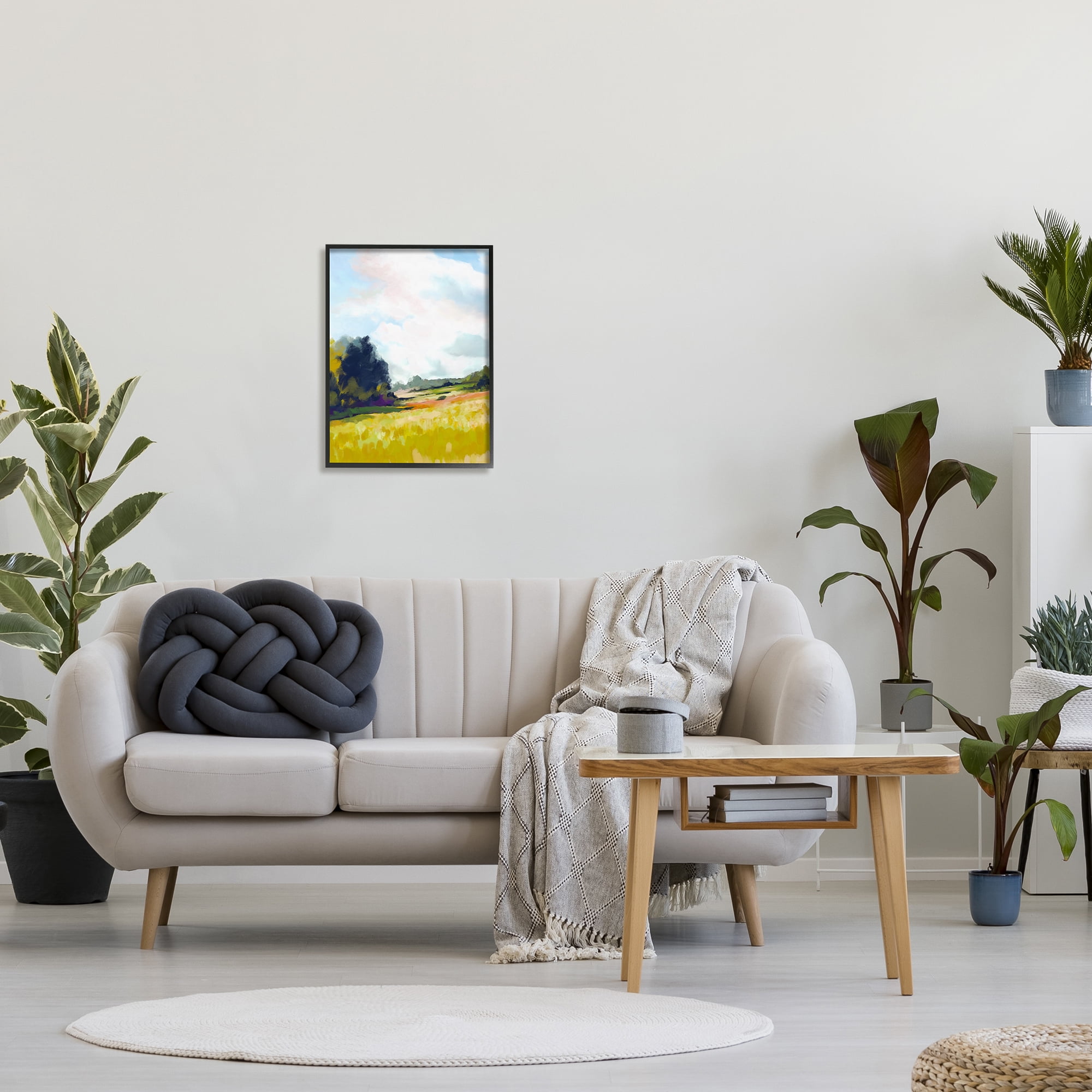 Stupell Industries Countryside Meadow Scenery Nature Painting Black Framed Art Print Wall Art, 16 x 20
