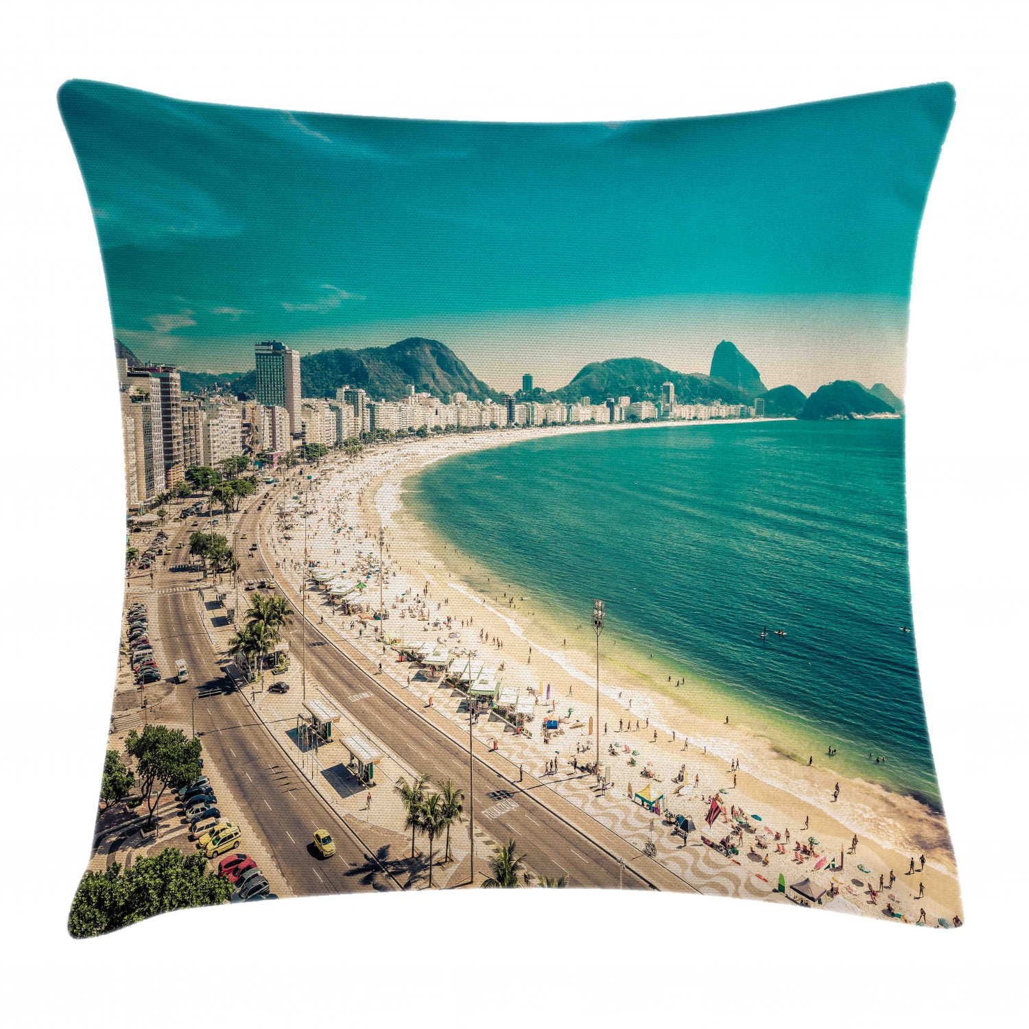 Vintage Beach Throw Pillow Cushion Cover, Copacabana Beach Ipanema