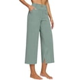 thumbnail image 6 of Inleife Women's Solid Color Cropped Pants Summer Ladies Wide Leg Elastic Waist Button Capris with Pockets And Slit Hem Green XL, 6 of 6