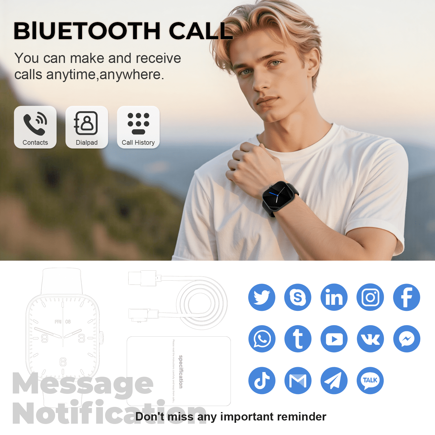 Smart Watch for Men Women, 1.83" HD Touchscreen Fitness Watch with Bluetooth Call, 110+ Sport Modes, Green