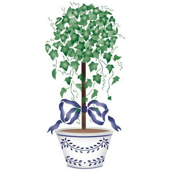 Porcelain Pot with Ivy Topiary Wall Stencil SKU #2295 by Designer Stencils
