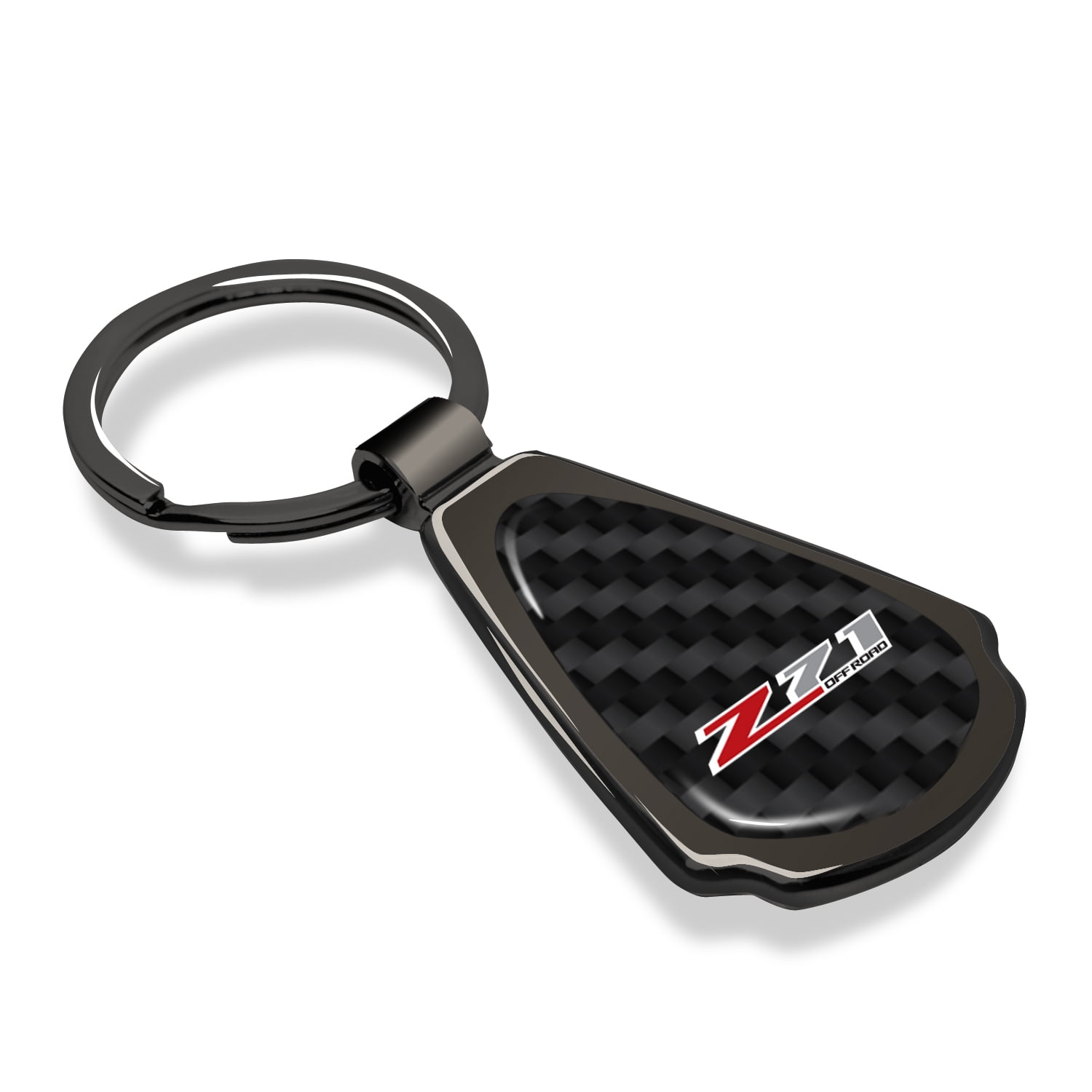 iPick Image for Chevrolet Z71 Real Black Carbon Fiber Gunmetal Black Teardrop Key Chain, Official Licensed