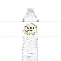 Koyal Wholesale Woodland Safari Animals Wild One 1st Birthday Waterproof Water Bottle Labels, Safari Theme