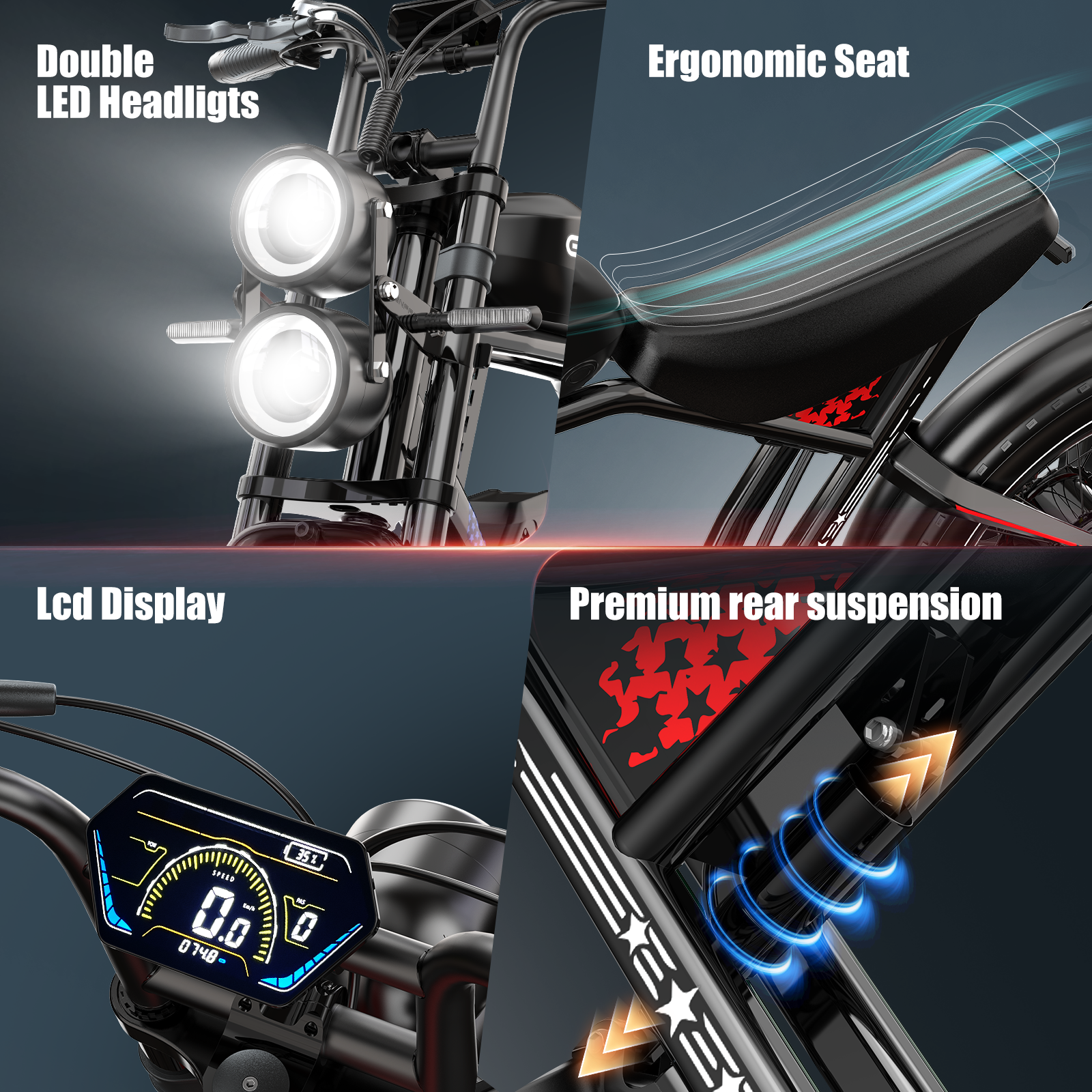 Electric Fat Tire Bike for Adults, 3000W Peak Dual Motor Electric Bicycle , Max 32MPH 20"x4.0 Off-Road Mountain Ebike , 48V 45AH Battery,  200Miles PAS Range,UL2849