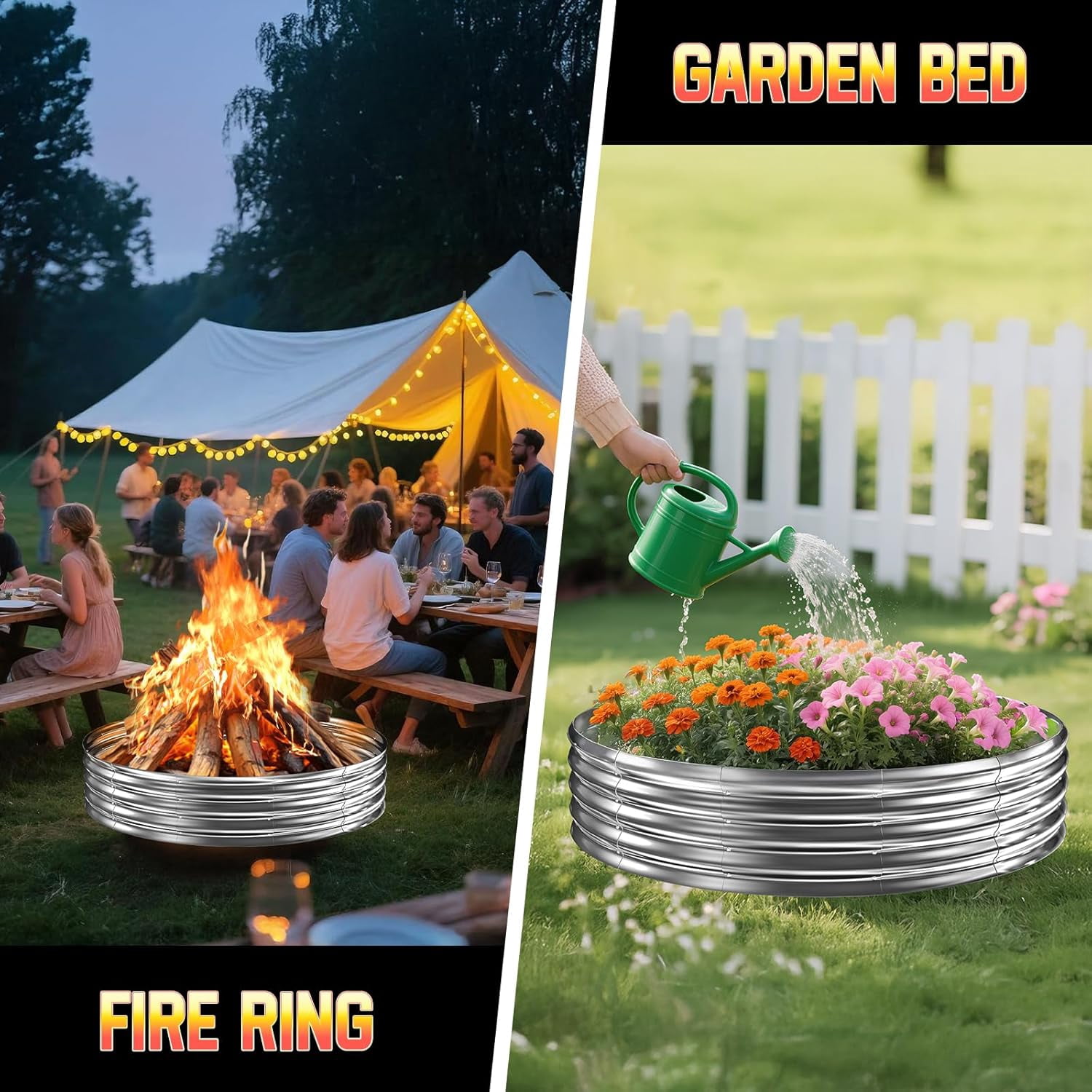 60-Inch 5-Foot Galvanized Steel Fire Pit Ring, 12-Inch Raised Heavy Duty with Spark Guard