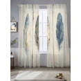 thumbnail image 2 of Blue Beige Feathers Sheer Curtains 84 Inch Length 2 Panels Set, Vintage Native Ombre Wood Grain Voile Window Treatment Rod Pocket Curtains Sheers Drapes for Bedroom/Living Room/Kitchen 52"x84"x2, 2 of 7