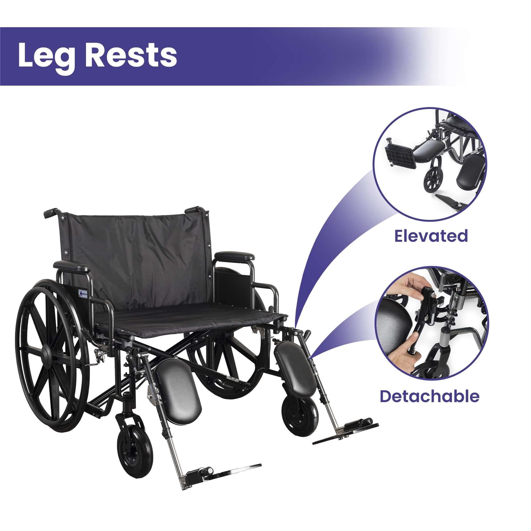 Medacure Ultra Wide Bariatric Wheelchair for Adults - 26" Seat - 700 lb. Cap. Elevated Leg Rests and Detachable Desk Arms