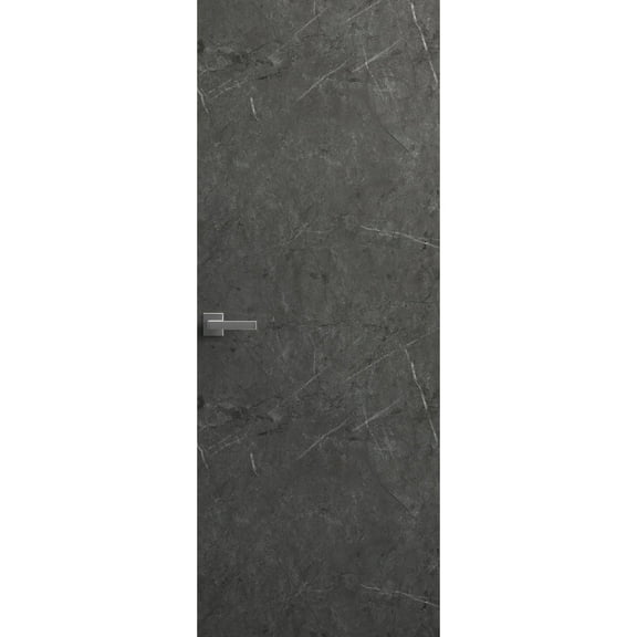 Invisible Solid Hidden Door with Handle | Planum 0010 Pietra with Black Hidden Frame 24" x 80" Left-hand Inswing Black Frame | Concealed Hinges Lock Handle | Modern Frameless Doors