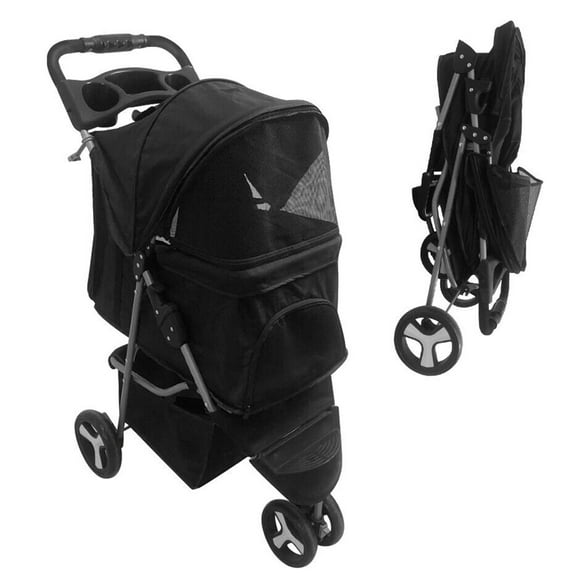 YouLoveIt 3 Wheels Pet Stroller Dog Cat Cage Jogger Stroller for Dogs Cats Travel Folding Carrier Durable Travel Carrier with Cup Holder