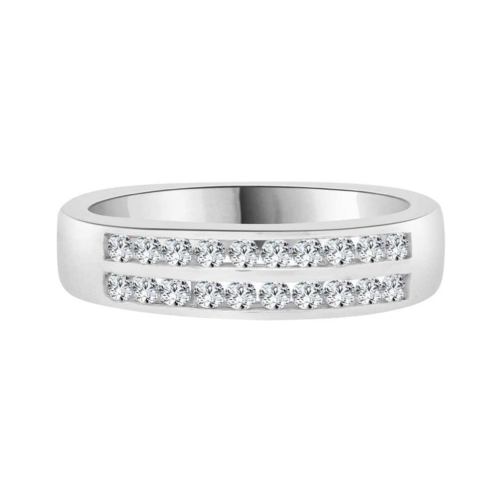 Sterling Silver White Rhodium, 2 Row Anniversary Promise Engagement Band Ring Created CZ Crystals