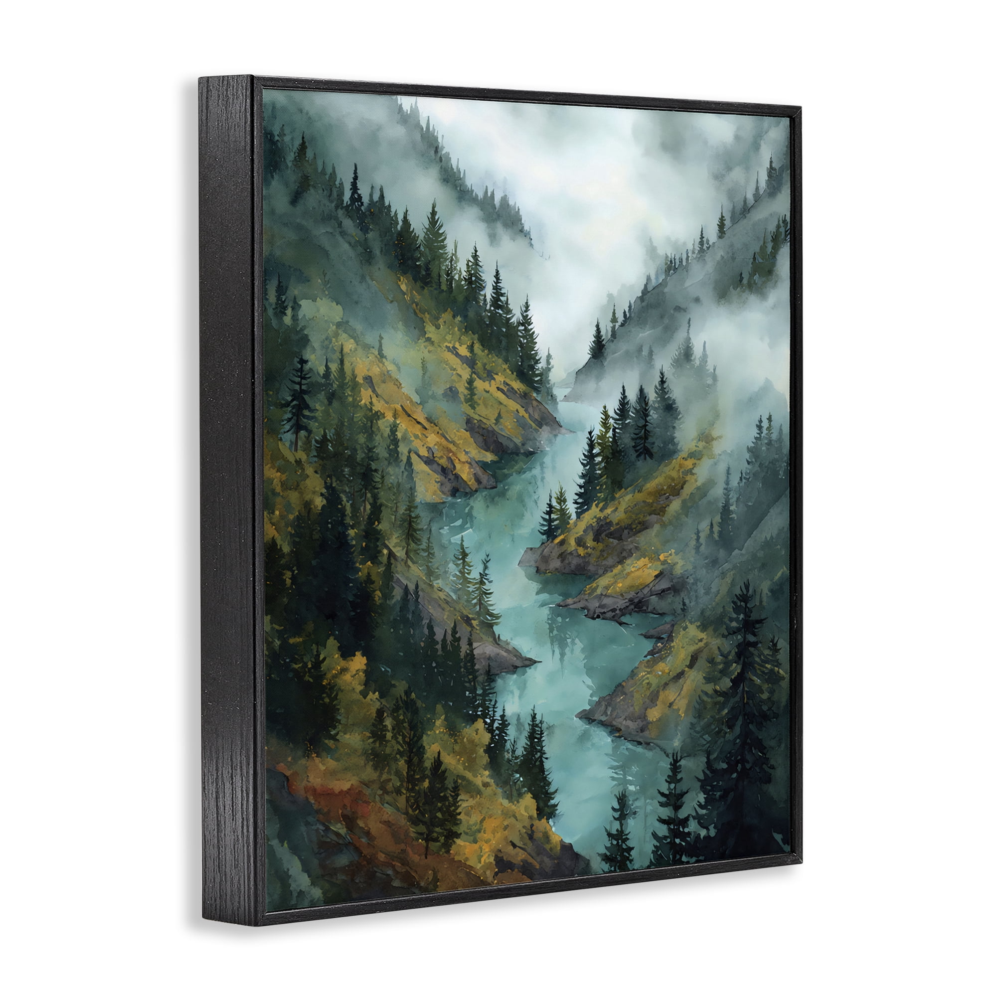 Stupell Industries Turquoise Mountain River Bends Black Framed Giclee Art, design by Franklyn Gregory