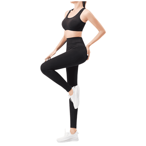 Women Workout Outfit 2 Pieces Sports Bra with Leggings Seamless High Waist Booty Lifting Yoga Gym Activewear Set